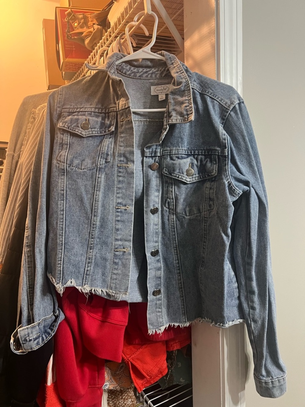 Mud pie Light Wash Frayed Hem Denim Jacket